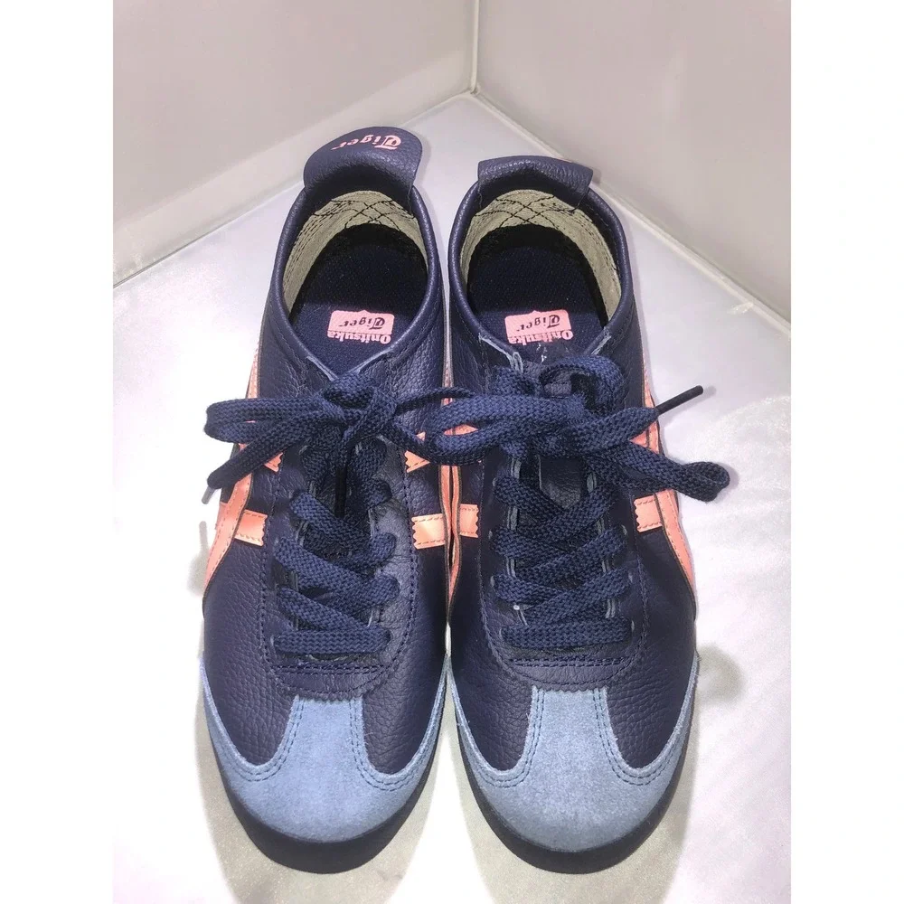 Onitsuka Tiger Mexico 66 Navy Peach Blue Leather Sneakers 1183A201 Womens 5.5